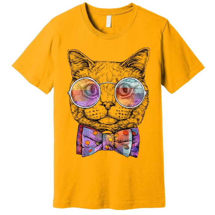 Nerd Cat With Glasses and Bow Tie Premium T-Shirt