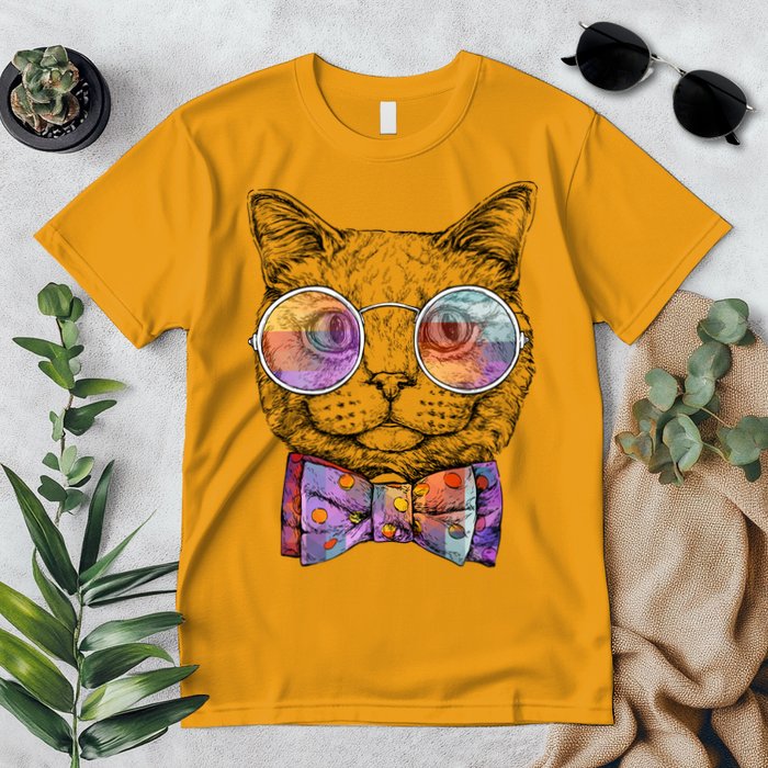 Nerd Cat With Glasses and Bow Tie Premium T-Shirt