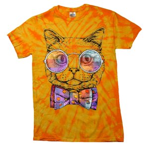 Nerd Cat With Glasses and Bow Tie Tie-Dye T-Shirt