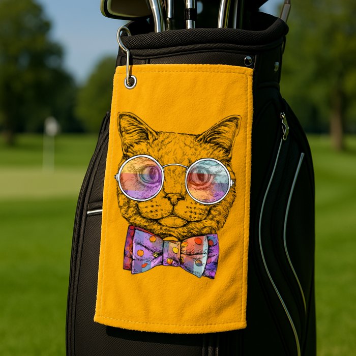 Nerd Cat With Glasses and Bow Tie Golf Towel