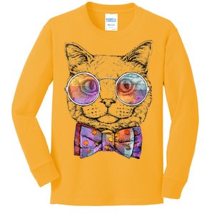 Nerd Cat With Glasses and Bow Tie Kids Long Sleeve Shirt