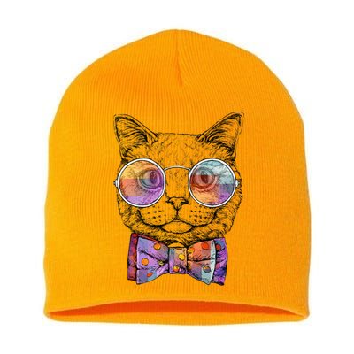 Nerd Cat With Glasses and Bow Tie Short Acrylic Beanie
