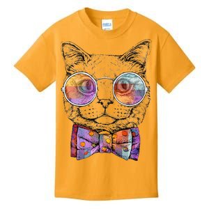 Nerd Cat With Glasses and Bow Tie Kids T-Shirt