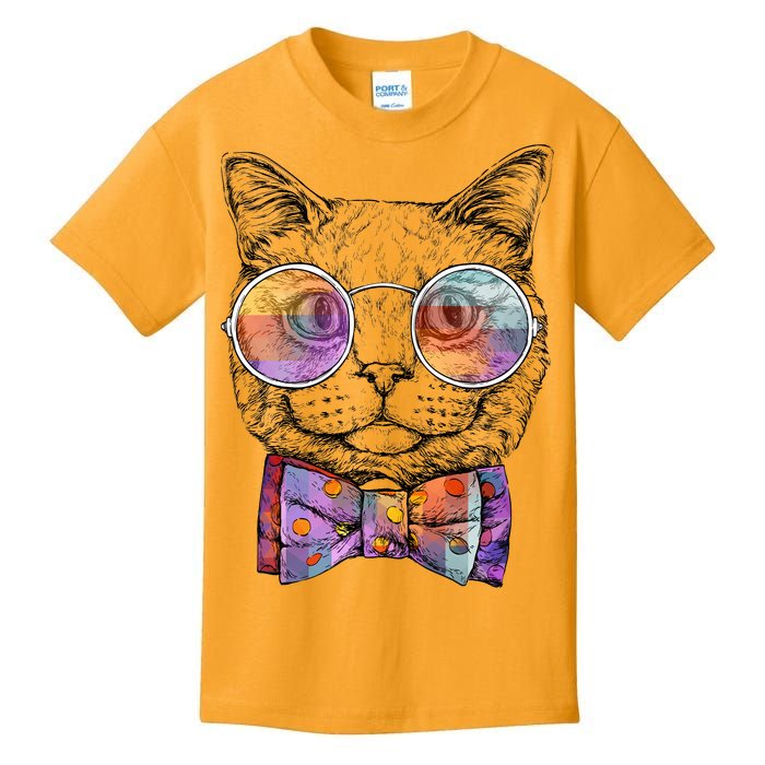 Nerd Cat With Glasses and Bow Tie Kids T-Shirt