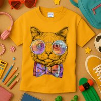 Nerd Cat With Glasses and Bow Tie Kids T-Shirt