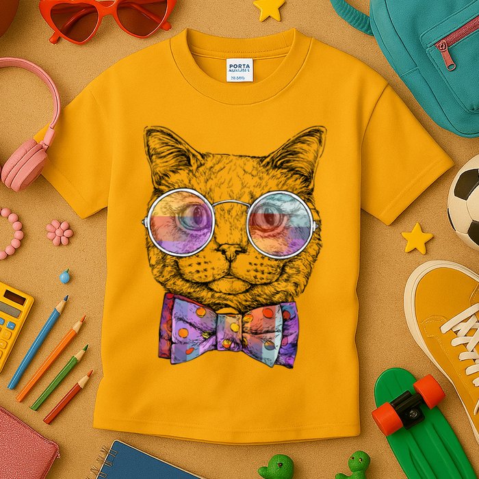 Nerd Cat With Glasses and Bow Tie Kids T-Shirt