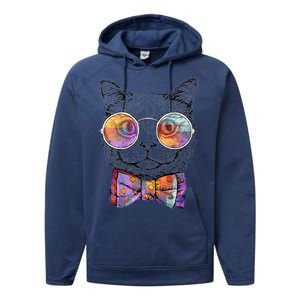 Nerd Cat With Glasses and Bow Tie Performance Fleece Hoodie