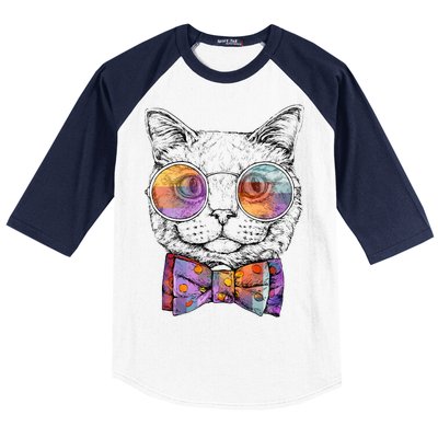 Nerd Cat With Glasses and Bow Tie Baseball Sleeve Shirt