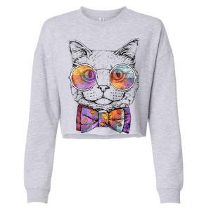 Nerd Cat With Glasses and Bow Tie Cropped Pullover Crew