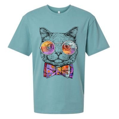 Nerd Cat With Glasses and Bow Tie Sueded Cloud Jersey T-Shirt