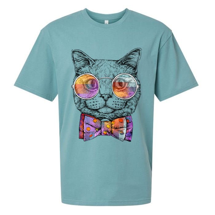 Nerd Cat With Glasses and Bow Tie Sueded Cloud Jersey T-Shirt
