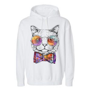 Nerd Cat With Glasses and Bow Tie Garment-Dyed Fleece Hoodie