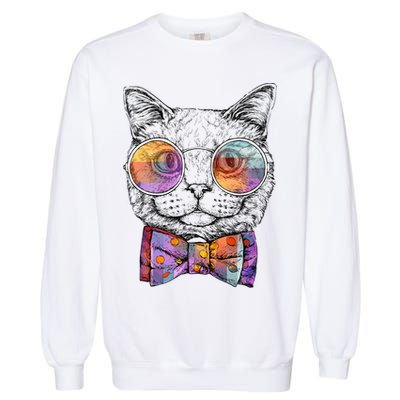 Nerd Cat With Glasses and Bow Tie Garment-Dyed Sweatshirt