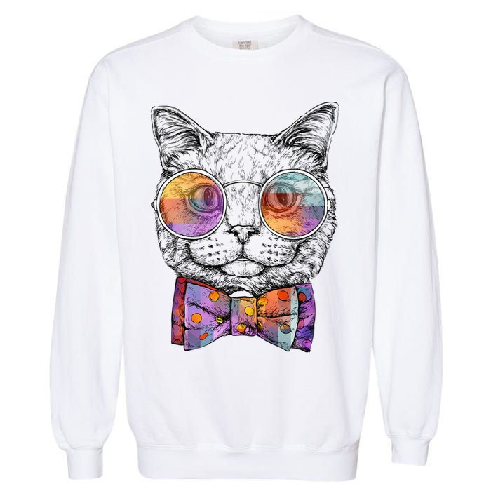 Nerd Cat With Glasses and Bow Tie Garment-Dyed Sweatshirt