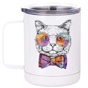 Nerd Cat With Glasses and Bow Tie 12 oz Stainless Steel Tumbler Cup