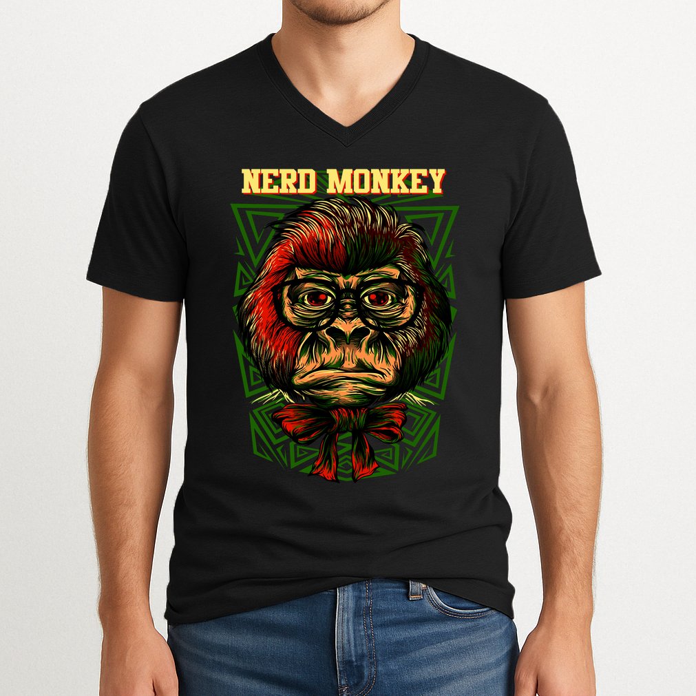 Nerd Monkey V-Neck T-Shirt