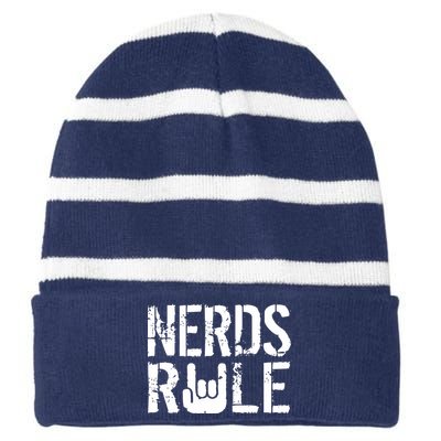 Nerds Rule Striped Beanie with Solid Band