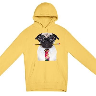 Nerdy Pug Dog With Glasses Premium Pullover Hoodie