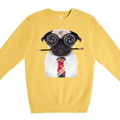 Nerdy Pug Dog With Glasses Premium Crewneck Sweatshirt