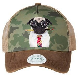 Nerdy Pug Dog With Glasses Legacy Tie Dye Trucker Hat