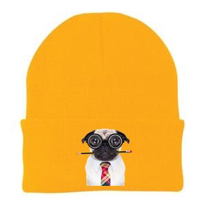 Nerdy Pug Dog With Glasses Knit Cap Winter Beanie