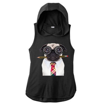 Nerdy Pug Dog With Glasses Ladies PosiCharge Tri-Blend Wicking Draft Hoodie Tank