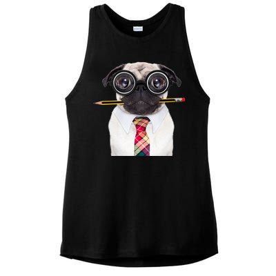 Nerdy Pug Dog With Glasses Ladies PosiCharge Tri-Blend Wicking Tank