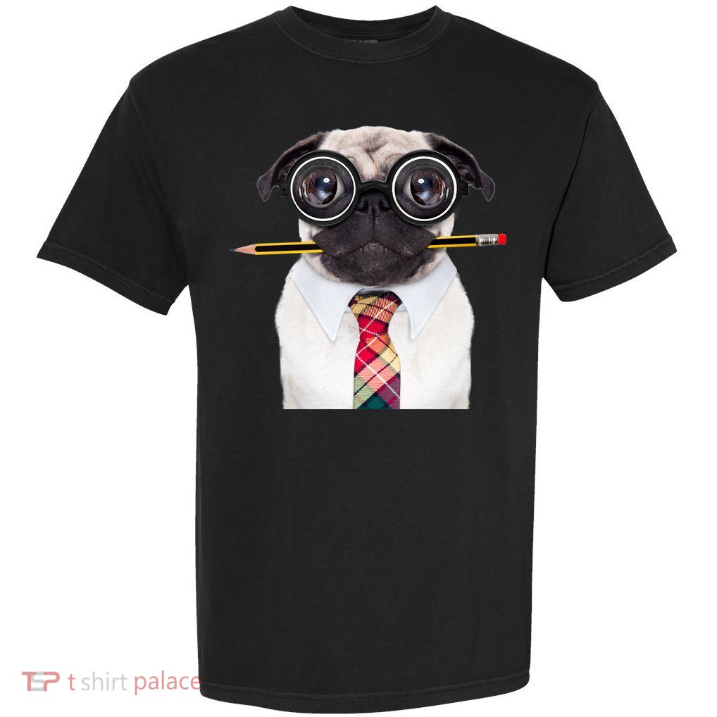 Nerdy Pug Dog With Glasses Garment-Dyed Heavyweight T-Shirt