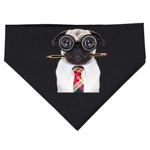 Nerdy Pug Dog With Glasses USA-Made Doggie Bandana