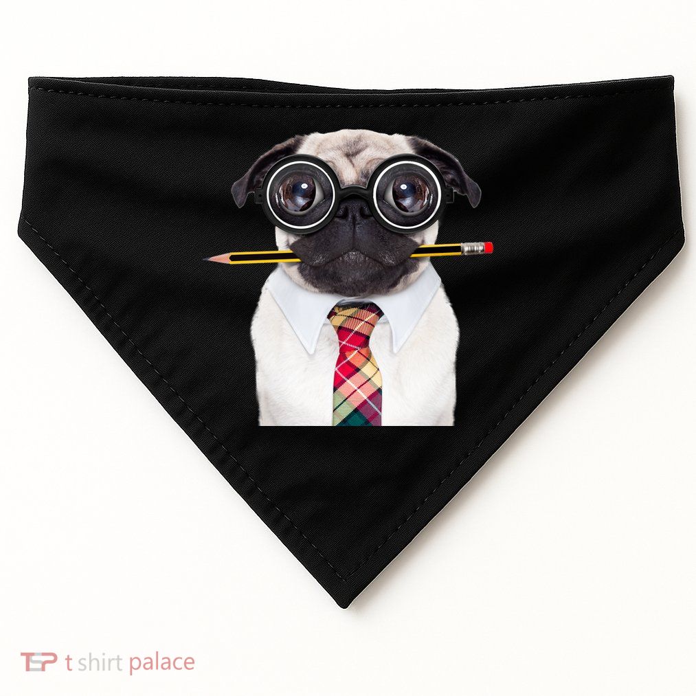 Nerdy Pug Dog With Glasses USA-Made Doggie Bandana