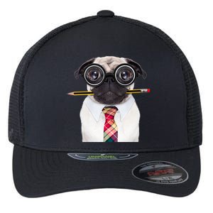 Nerdy Pug Dog With Glasses Flexfit Unipanel Trucker Cap