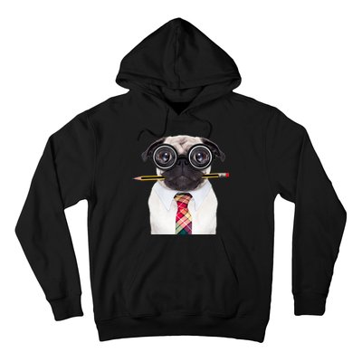 Nerdy Pug Dog With Glasses Hoodie