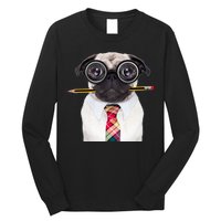 Nerdy Pug Dog With Glasses Long Sleeve Shirt