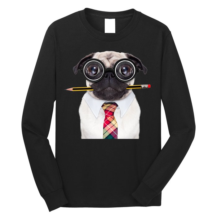 Nerdy Pug Dog With Glasses Long Sleeve Shirt