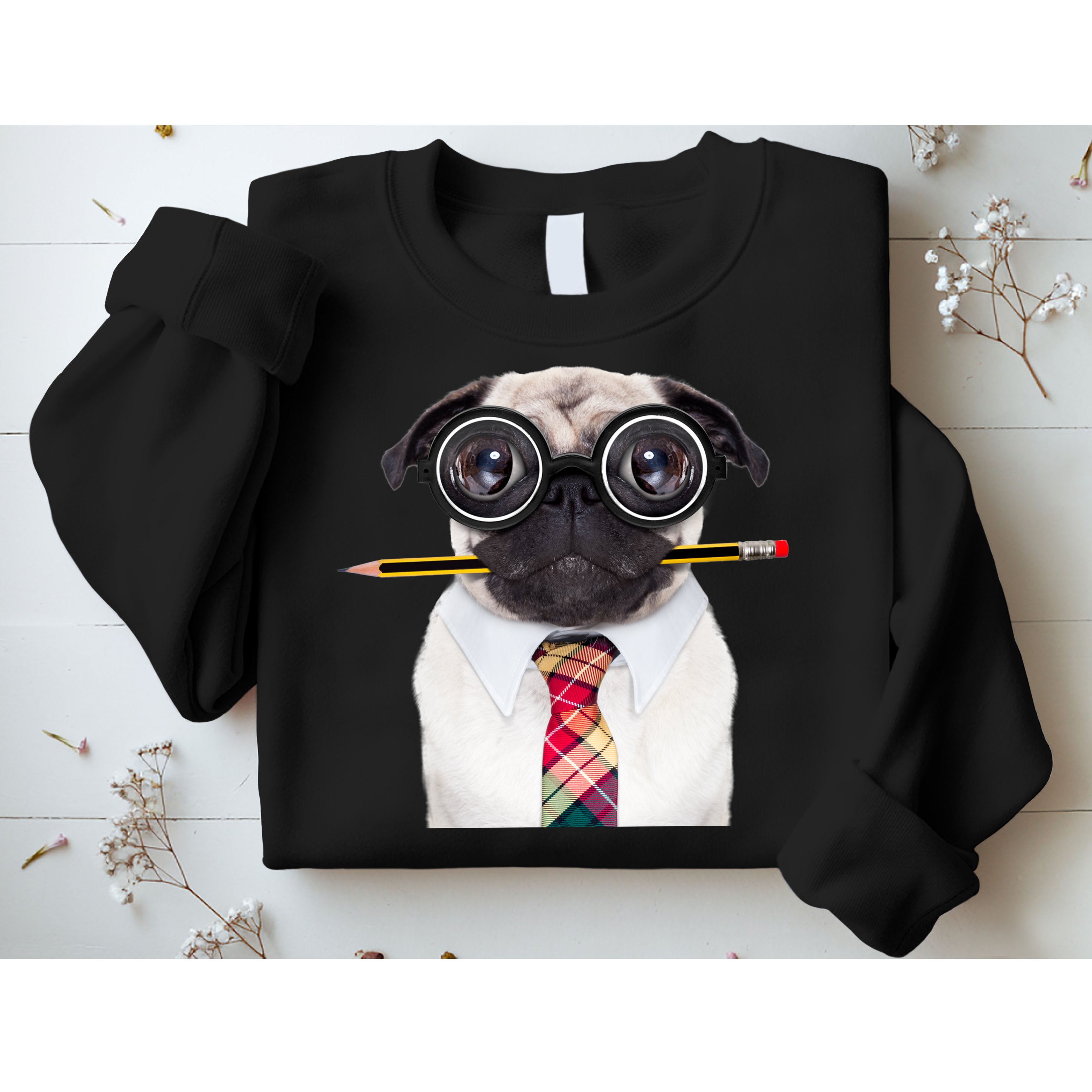 Nerdy Pug Dog With Glasses Sweatshirt