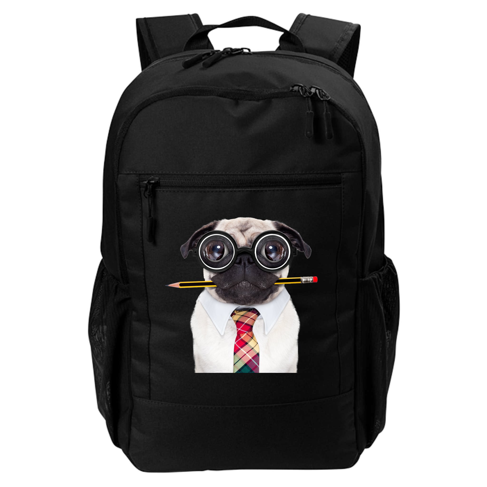 Nerdy Pug Dog With Glasses Backpack