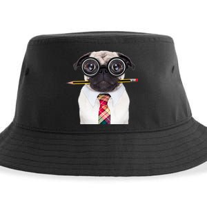 Nerdy Pug Dog With Glasses Sustainable Bucket Hat