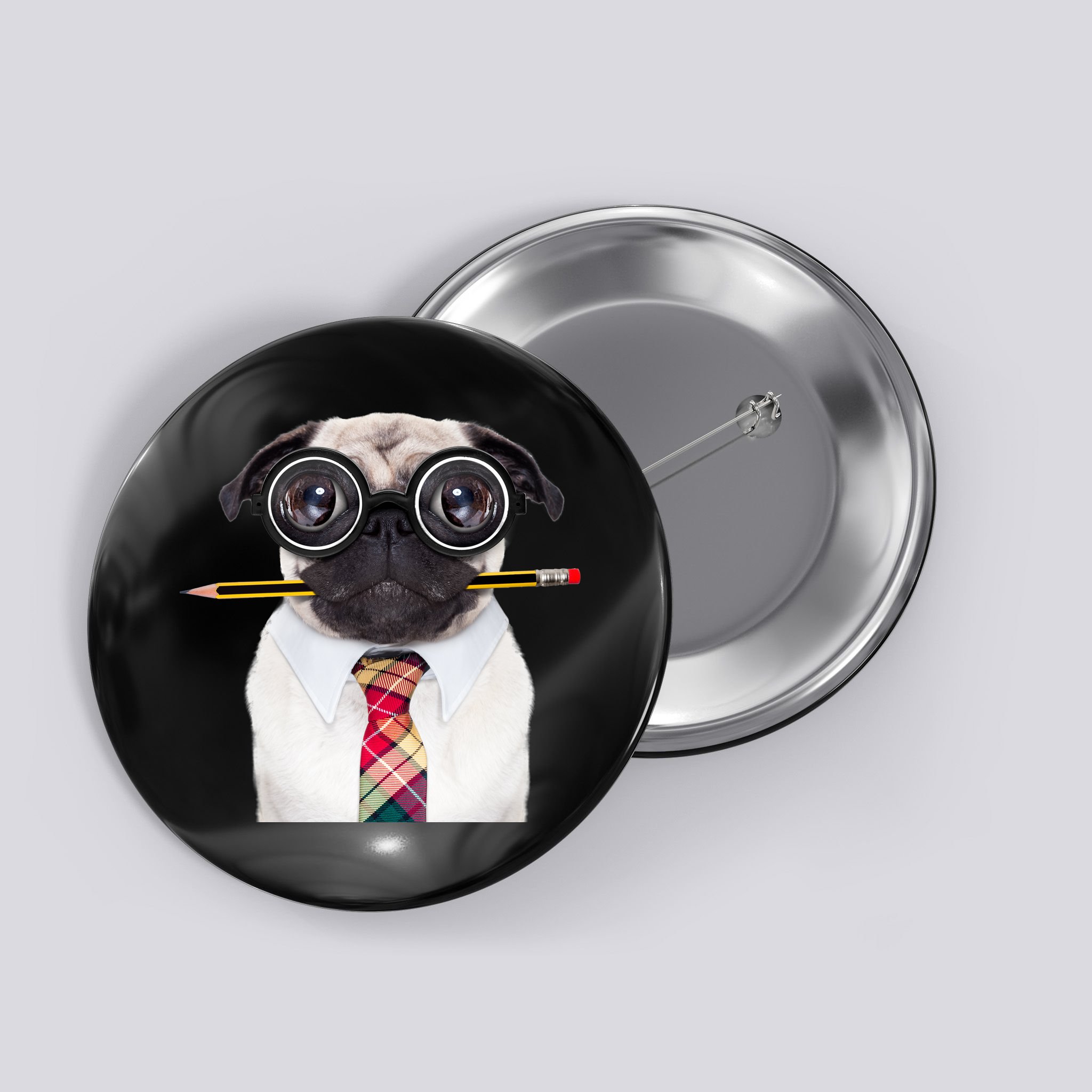 Nerdy Pug Dog With Glasses Button