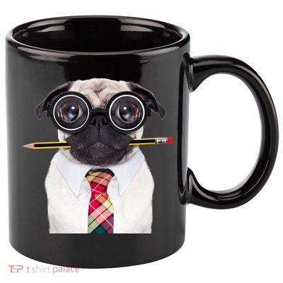 Nerdy Pug Dog With Glasses 11oz C Handle Ceramic Mug
