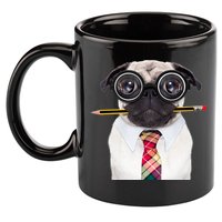 Nerdy Pug Dog With Glasses 11oz C Handle Ceramic Mug