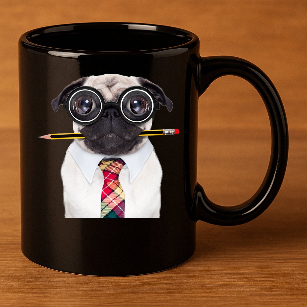 Nerdy Pug Dog With Glasses 11oz C Handle Ceramic Mug