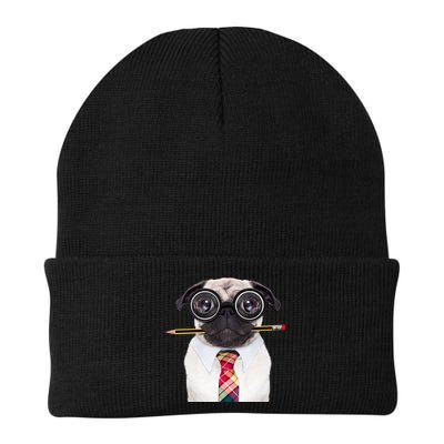 Nerdy Pug Dog With Glasses Beanie