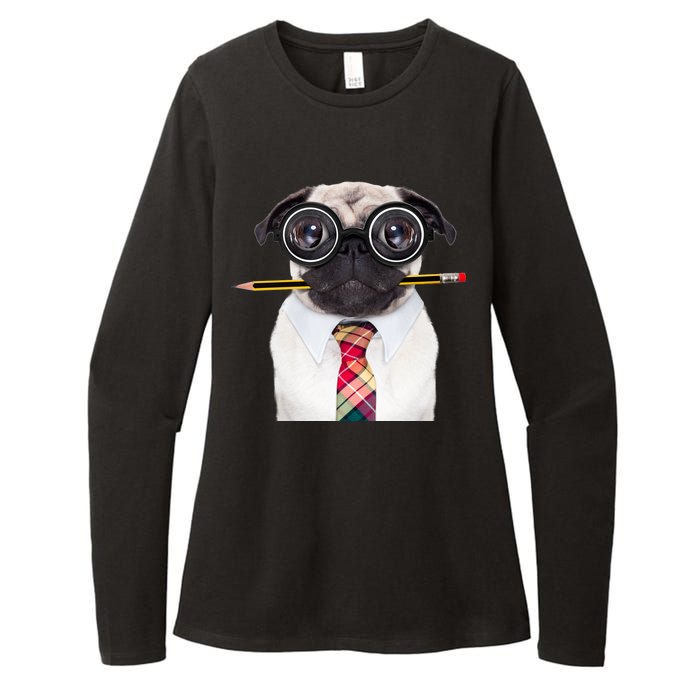 Nerdy Pug Dog With Glasses Womens CVC Long Sleeve Shirt