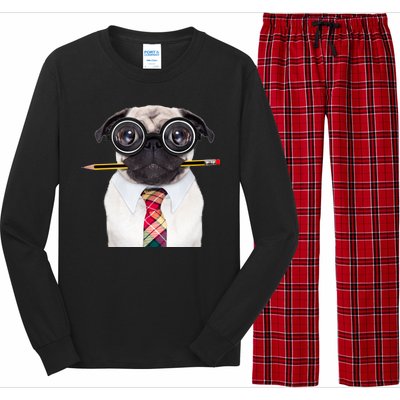 Nerdy Pug Dog With Glasses Long Sleeve Pajama Set