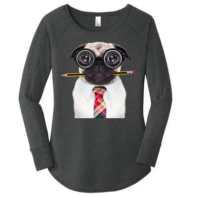 Nerdy Pug Dog With Glasses Women's Perfect Tri Tunic Long Sleeve Shirt