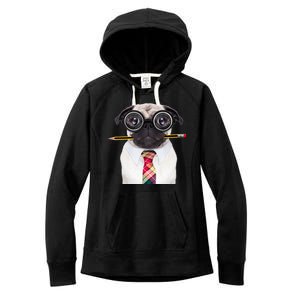 Nerdy Pug Dog With Glasses Women's Fleece Hoodie