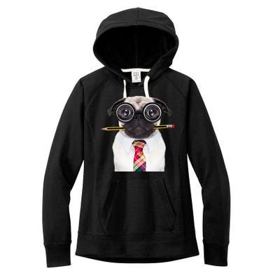 Nerdy Pug Dog With Glasses Women's Fleece Hoodie