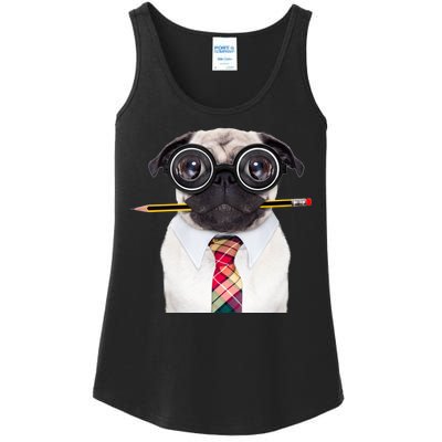 Nerdy Pug Dog With Glasses Ladies Essential Tank