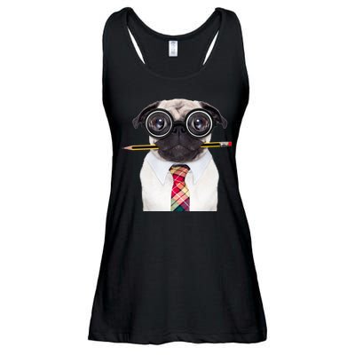 Nerdy Pug Dog With Glasses Ladies Essential Flowy Tank