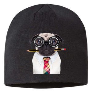 Nerdy Pug Dog With Glasses Sustainable Beanie